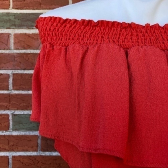 🌷 NWT Lovers + Friends Suntime Off the Shoulder Ruffled Orange Mini Dress - Picture 1 of 13